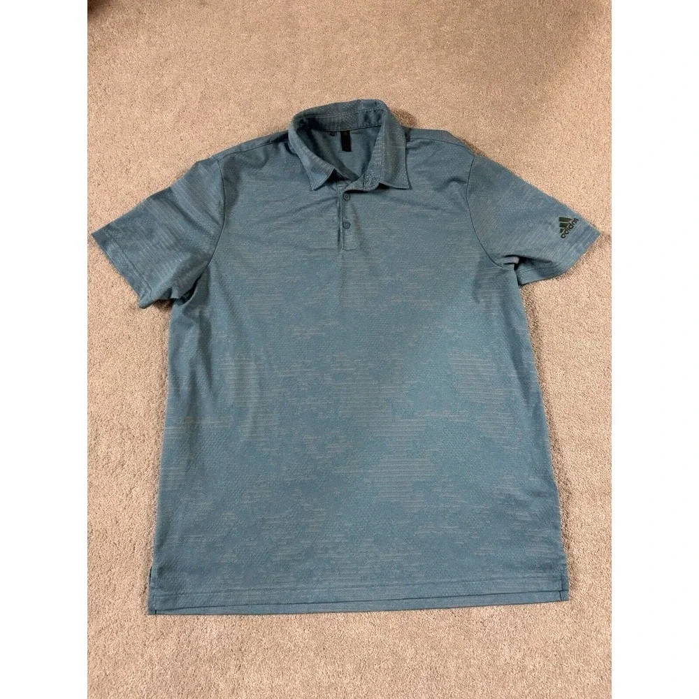 Adidas Primegreen Men's‎ Golf Polo Shirt L Blue Camo Short Sleeve Vented Euc